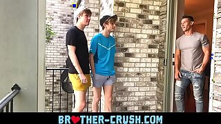 Hot Stepbrothers fuck their horny older neighbour in gay threesome